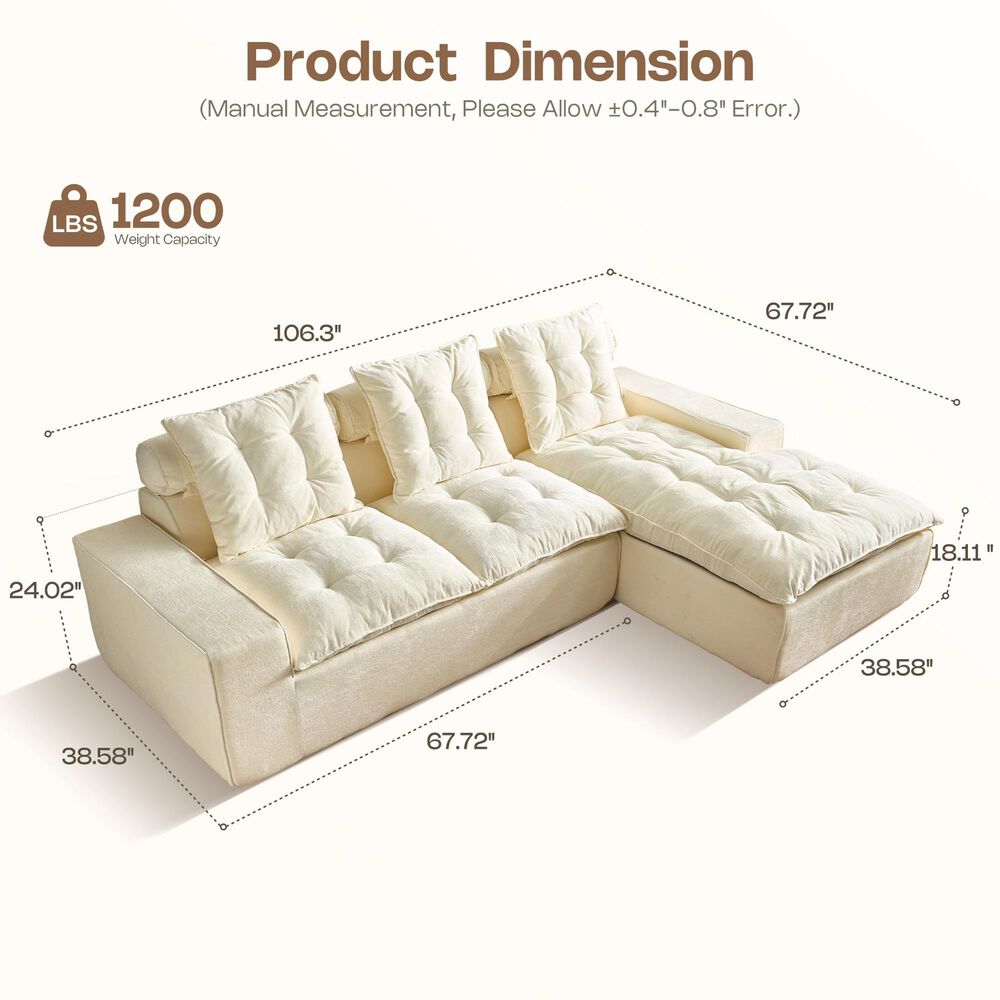 HOMLUX 2-Piece Right Facing Sectional with Chaise in Beige, , large