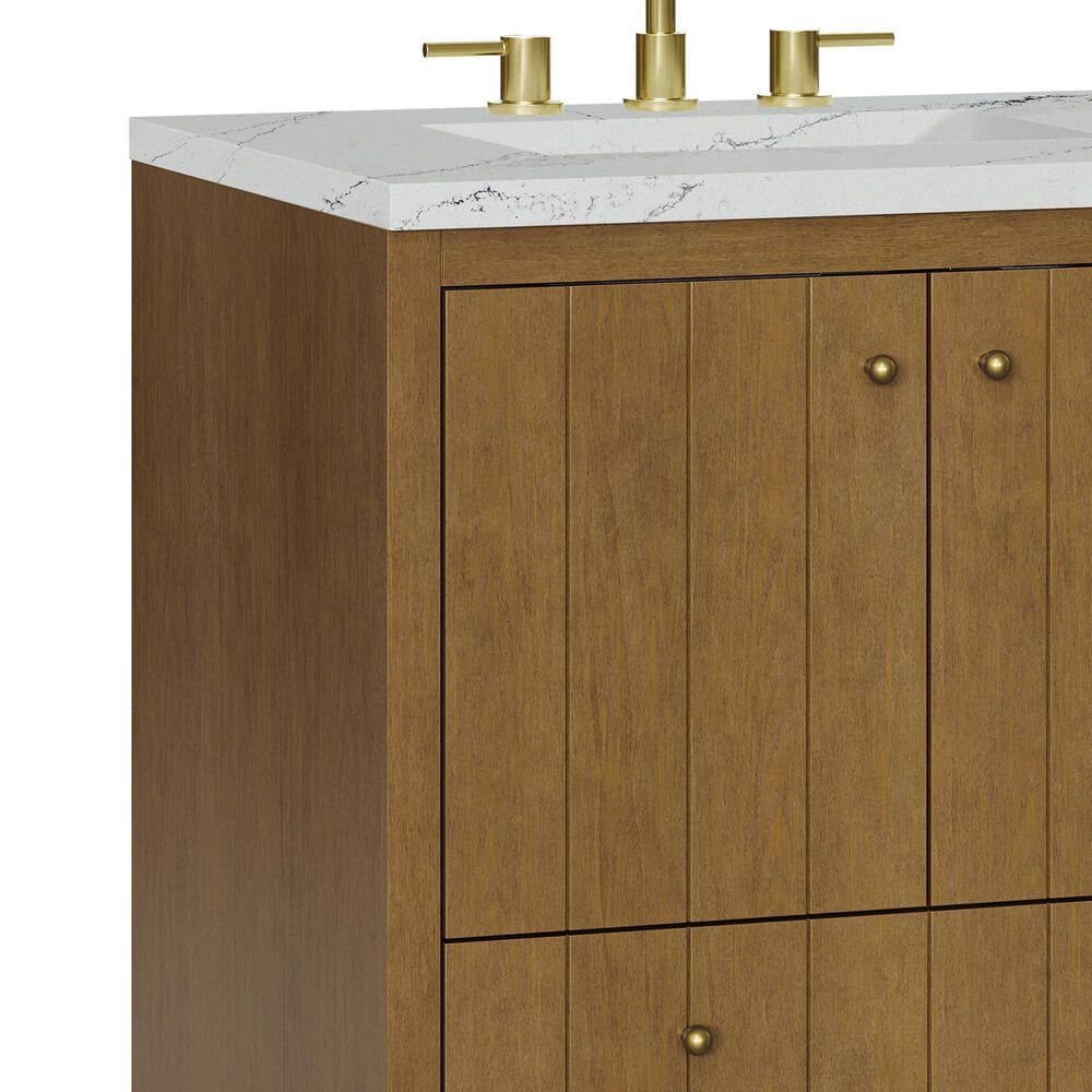 James Martin Hudson 30" Single Bathroom Vanity in Honey Oak with 3 cm Ethereal Noctis Silestone Top and Rectangular Sink, , large