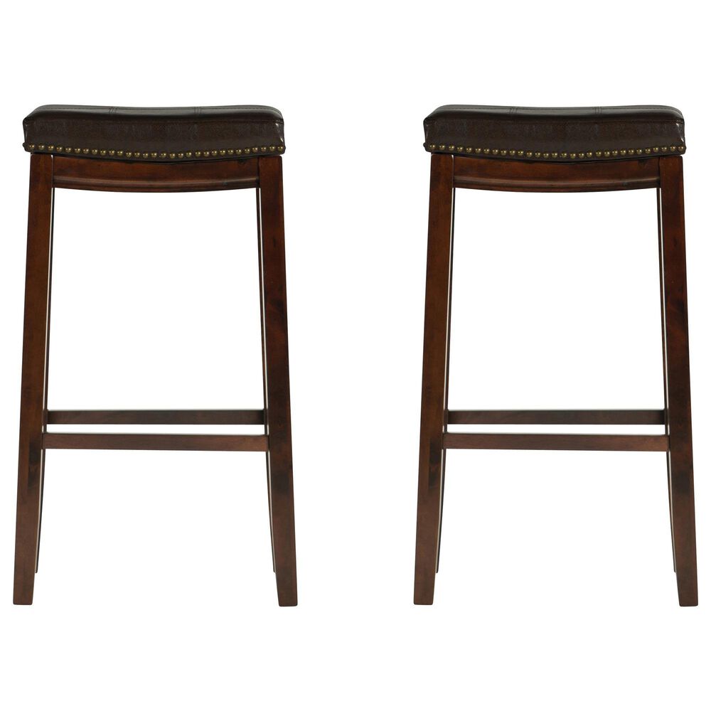 Linon Home Decor Claridge Bar Stool with Brown Cushion in Dark Brown (Set of 2), , large