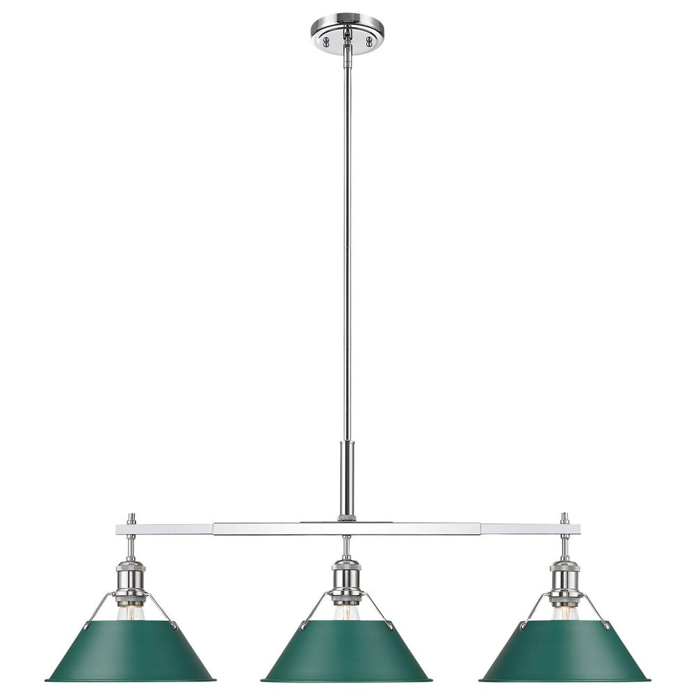 Golden Lighting Orwell 3-Light Linear Pendant with Pine Green Shade in Chrome, , large