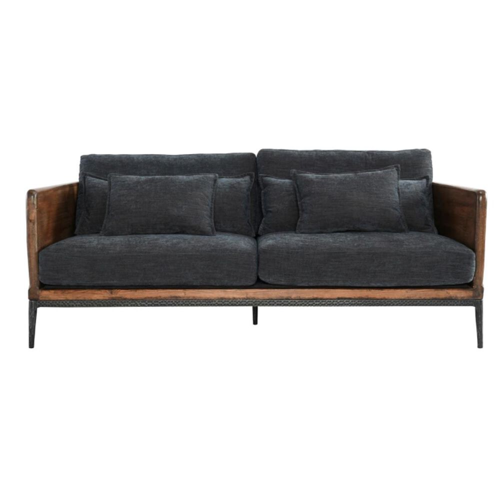 Classic Home Modern Farmhouse Renfro Sofa in Navy and Reclaimed Pine, , large