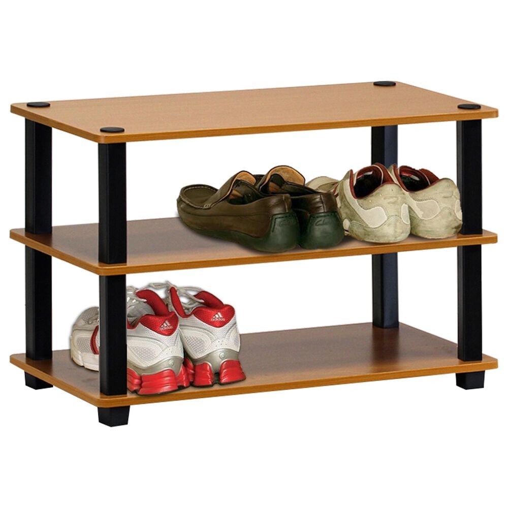 Noviland 3-Tier Shoe Rack in Light Cherry and Black, , large