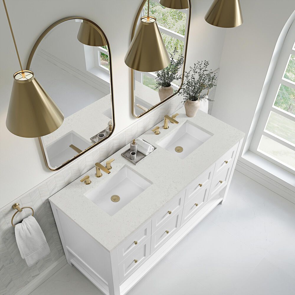 James Martin Vanities Breckenridge 60&quot; Double Bathroom Vanity in Bright White with 3 cm Lime Delight Quartz Top and Rectangular Sinks, , large