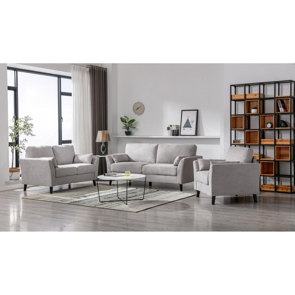 HOMLUX 77"W Woven Fabric Sofa with Pocket Coil Seating, Solid Wood Legs in Light Grey, , large