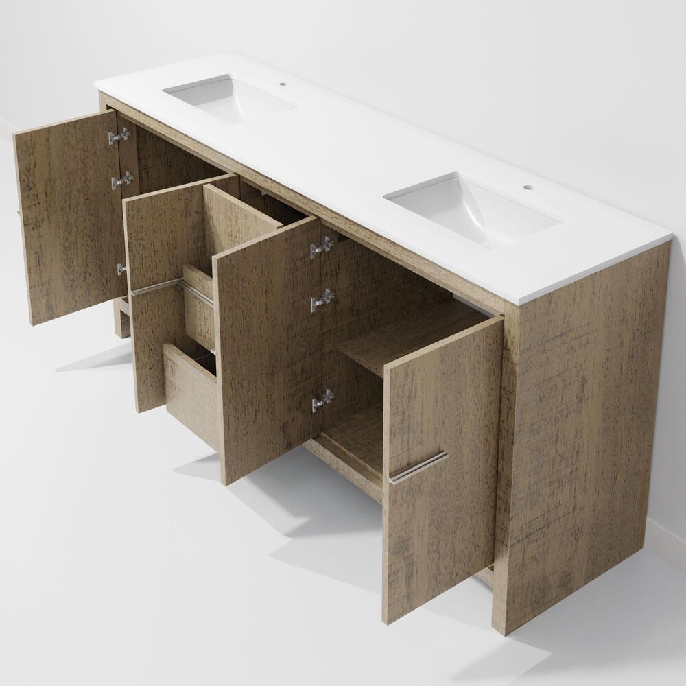 Lexora Home Lafarre 72" Double Bathroom Vanity in Rustic Acacia with 2 cm White Quartz Top and Rectangular Sinks, , large
