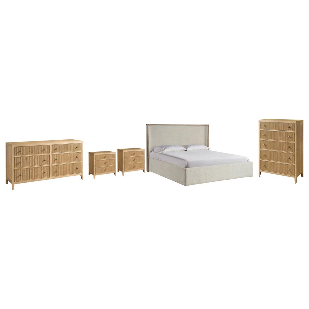 Universal Furniture Avaline Queen Upholstered Storage Bed with Dresser, Chest and Two Nightstands in Skylark with USB Ports and Outlets, , large