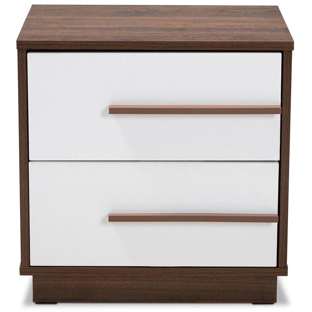 Mette 2 Drawer Nightstand in Walnut and White, , large