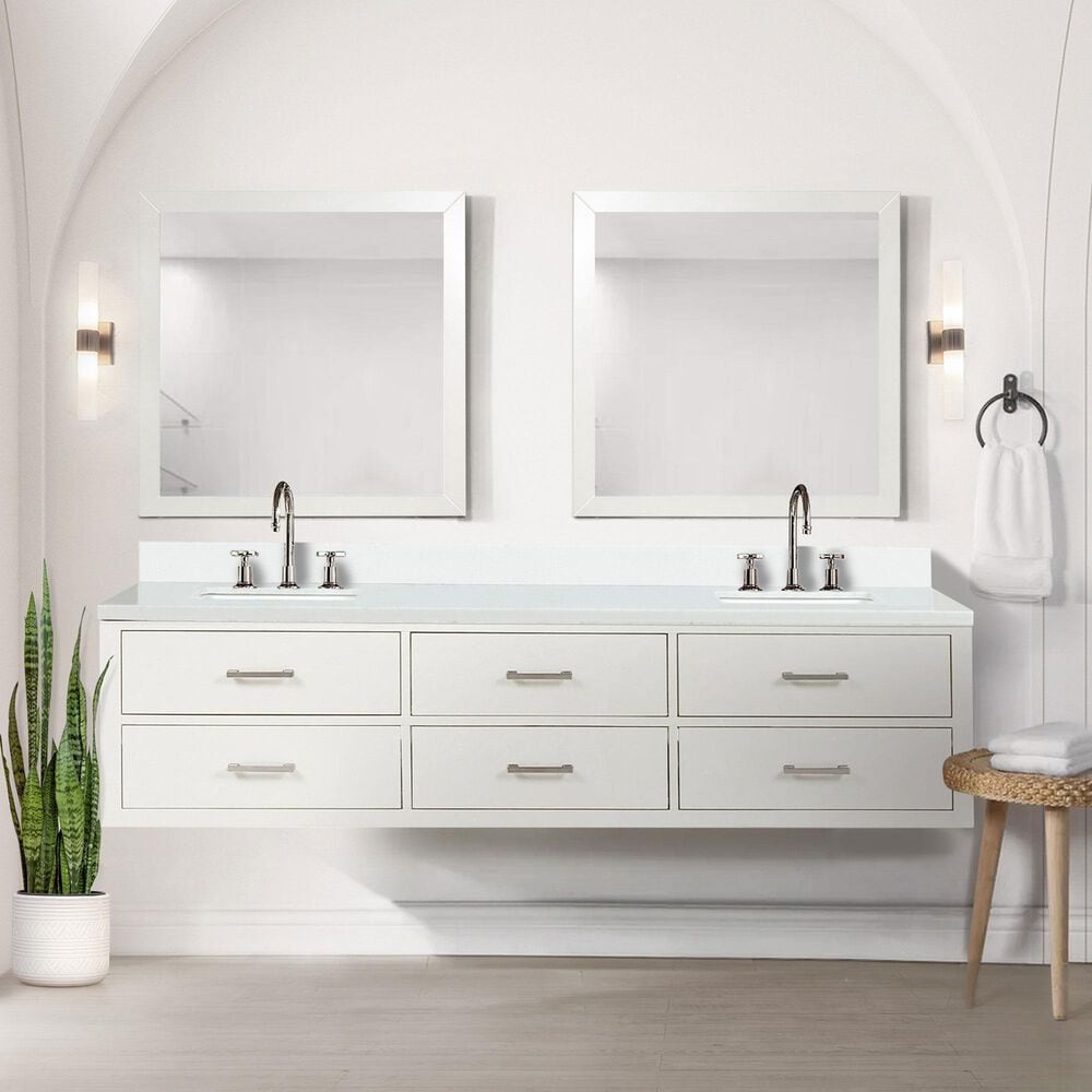 Lexora Home Castor 80&quot; Double Bathroom Vanity in White with 2 cm White Quartz Top and Rectangular Sinks, , large