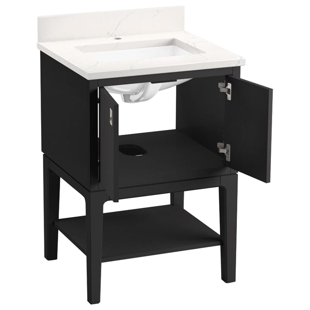Kohler Seagrove 24" Single Bathroom Vanity in Ferrous Grey with 3 cm White Quartz Top and Rectangular Sink, , large