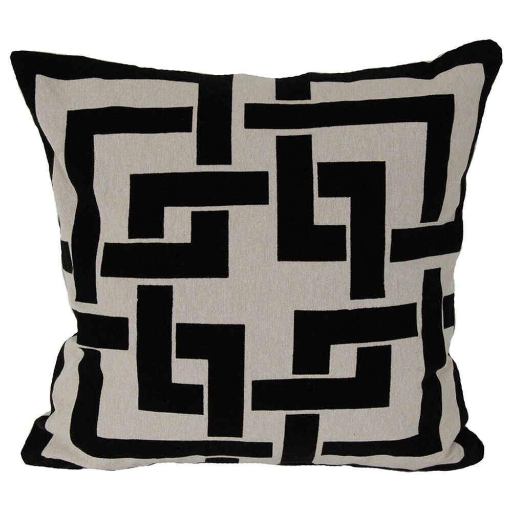 India House Flock Greek Key 20" Square Throw Pillow in Black, , large