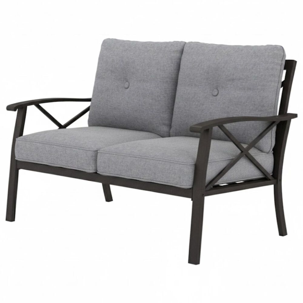 Hearth and Haven Outdoor Loveseat with Black Metal Frame in Gray, , large