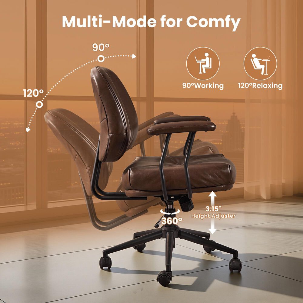 HOMLUX Executive Office Chair with PU Fabric Cushion in Dark Brown, , large