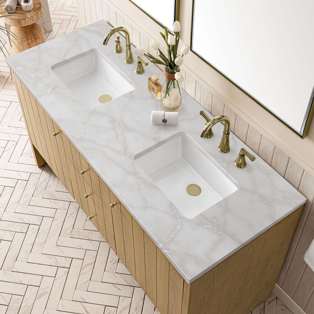 James Martin Vanities Hudson 60" Double Bathroom Vanity in Light Natural Oak with 3 cm Eternal Jasmine Pearl Silestone Top, Rectangular Sinks and FreePower Wireless Charger, , large