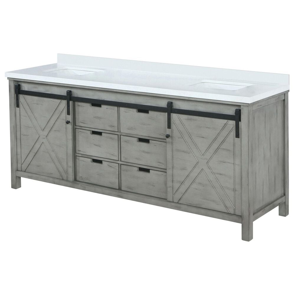 Lexora Home Marsyas 84&quot; Double Bathroom Vanity in Ash Grey with White Quartz Top and Rectangular Sinks, , large