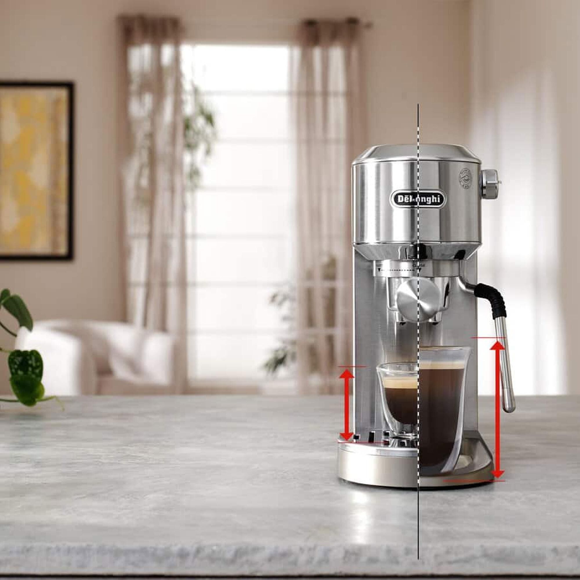 DeLonghi Dedica Duo 35 Oz Espresso Machine with Cold Brew in Metal