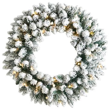 Nearly Natural Inc 24" Christmas Wreath with 35 White LED Lights in Green, , large