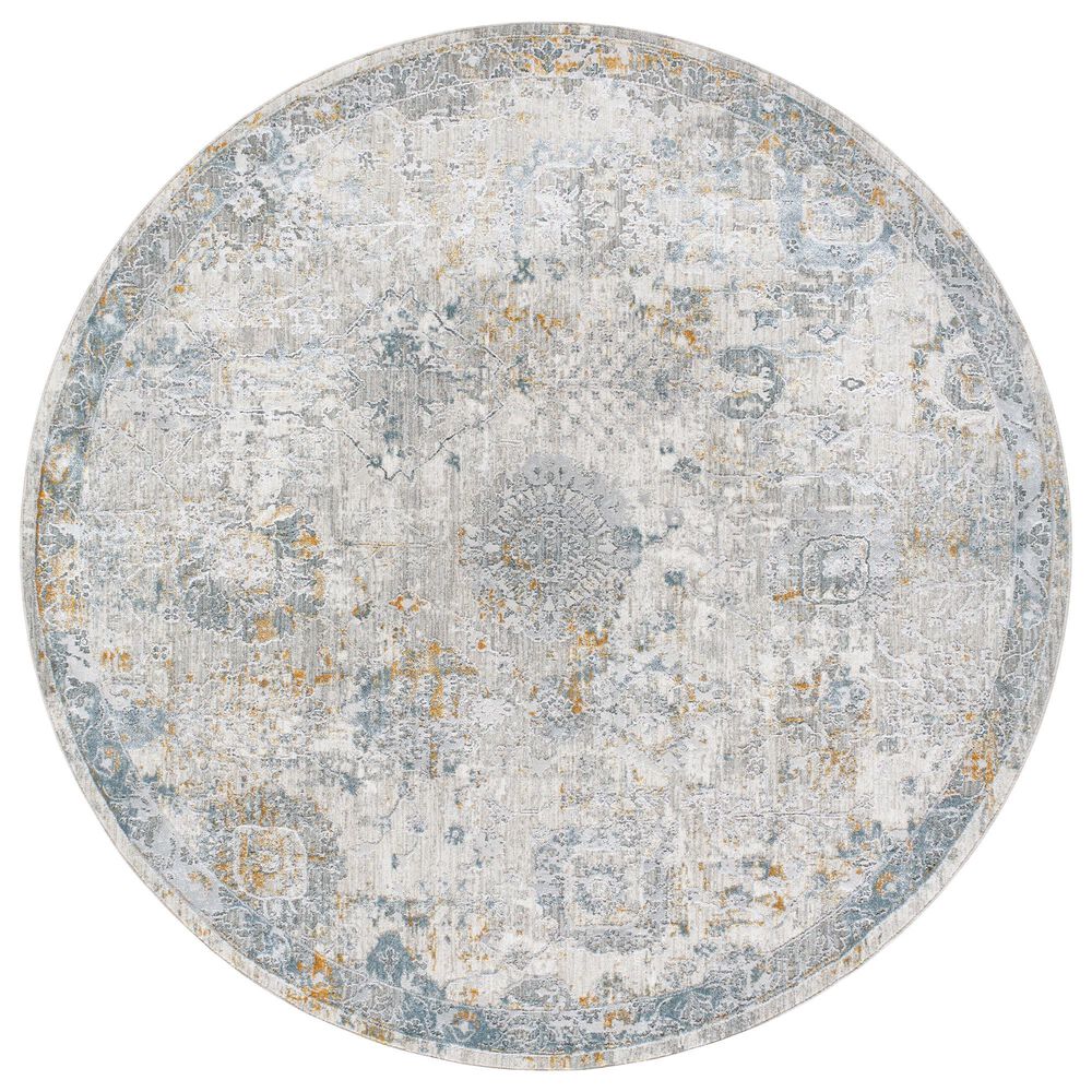 Surya Dresden DRE-2323 Medium Gray, Gray, White, Denim, Mustard and Light Slate 7"10" Round Area Rug, , large