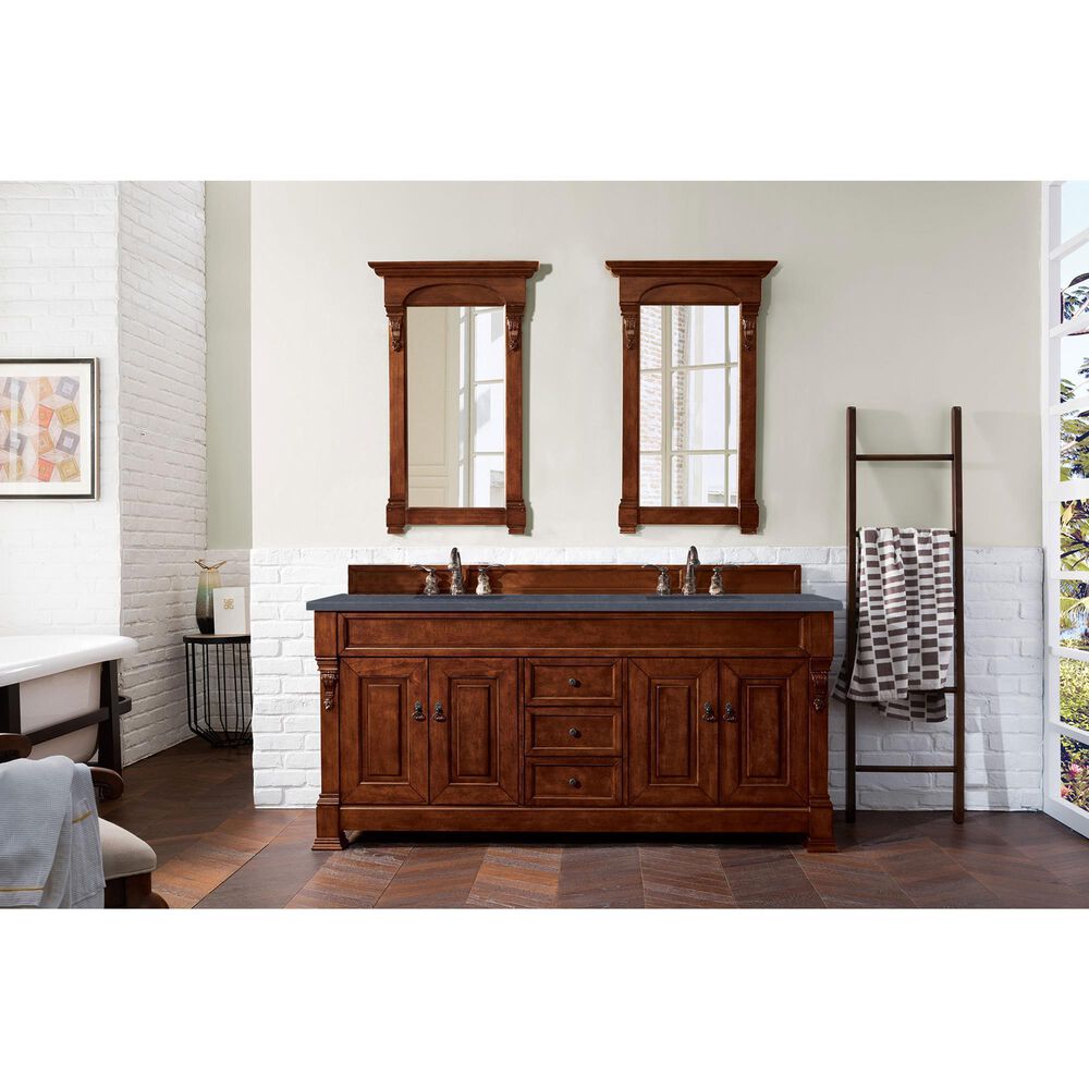 James Martin Vanities Brookfield 72&quot; Double Bathroom Vanity in Warm Cherry with 3 cm Charcoal Soapstone Quartz Top and Rectangle Sinks, , large