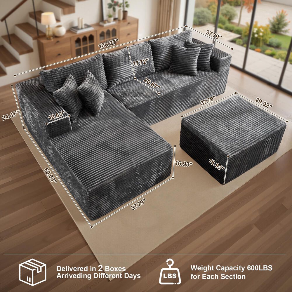 HOMLUX 108" Modular Sofa Set in Gray, , large
