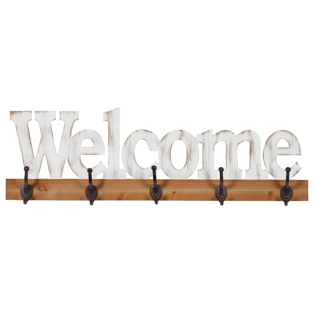 Maple and Jade 32&quot; x 10&quot; Wall Hook in Brown and Distressed White, , large