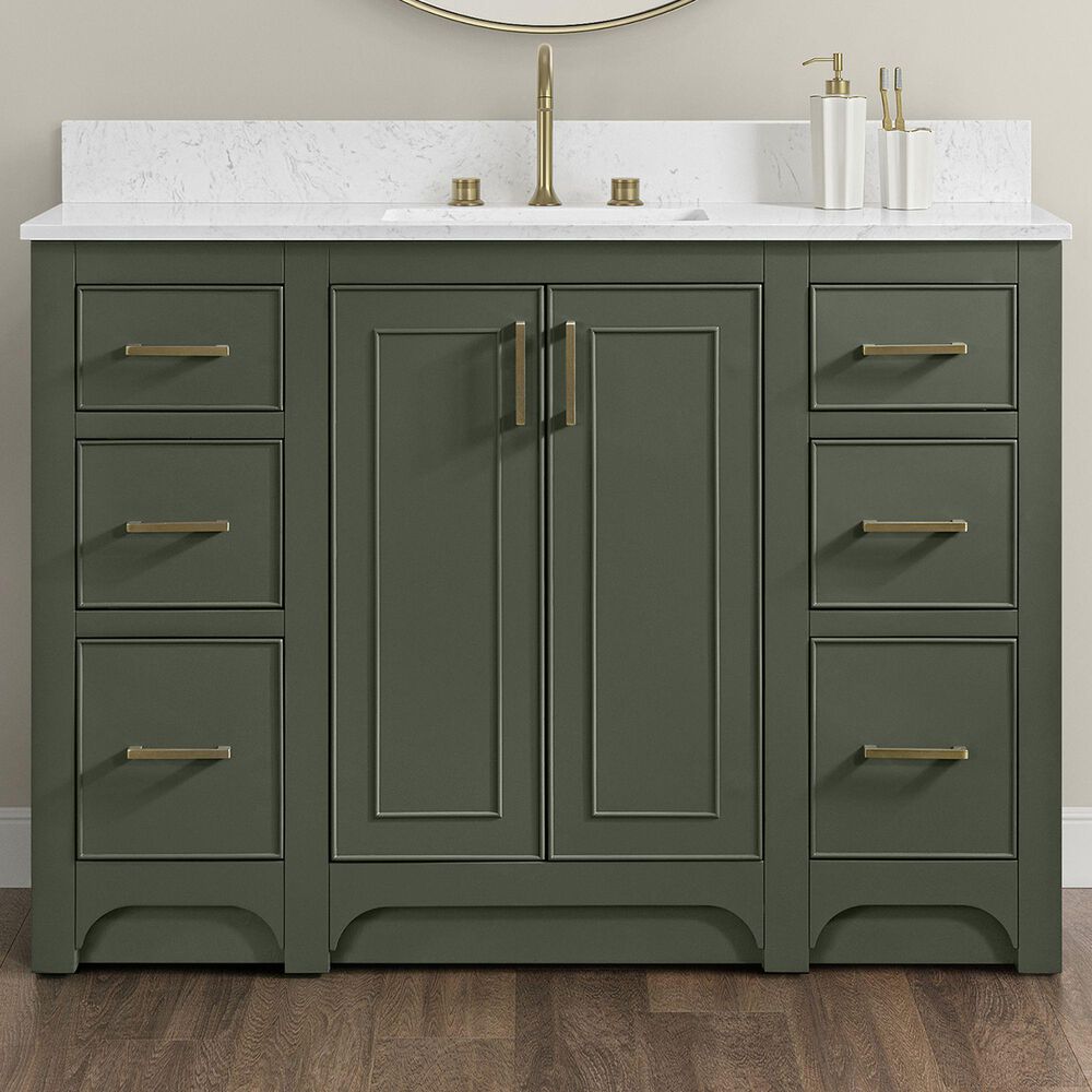 37B Lucerne 48" Single Bathroom Vanity in Deep Olive Green with Marble Top and Backsplash, , large