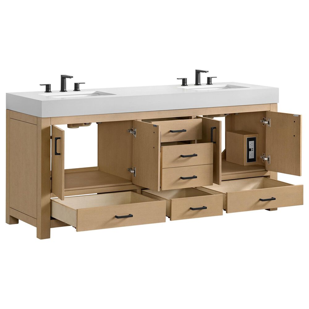 37B Alanya 72" Double Bathroom Vanity in Warm Oak with White Composite Stone Top, , large