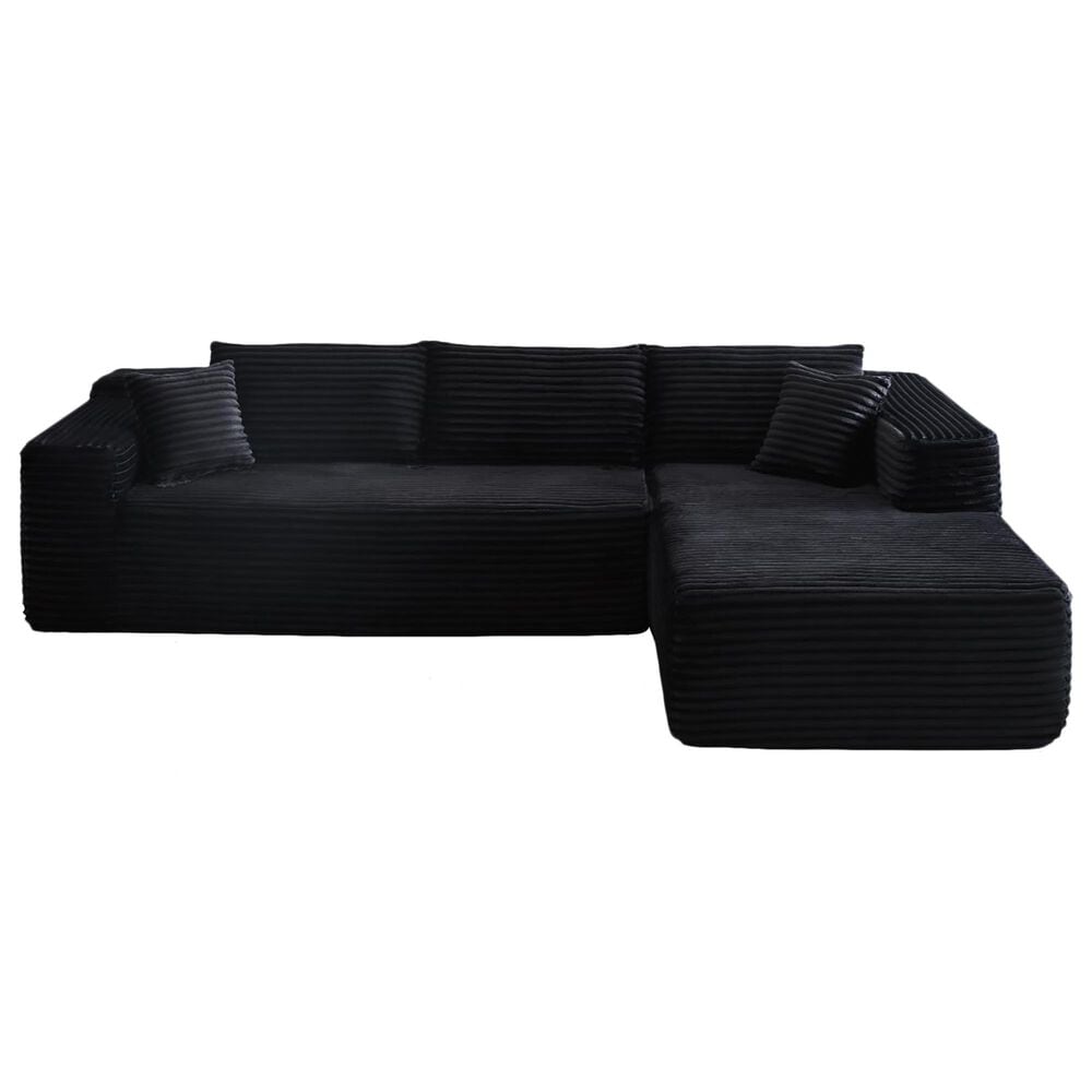 HOMLUX 104" Cloud Sectional Couch Upholstered Modular Sofa with Right L-Shape Chaise, Corduroy Fabric in Black, , large