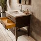 Lexora Home Norwalk 36" Single Bathroom Vanity in Brown Oak with White Carrara Marble Top  and Rectangle Sink, , large