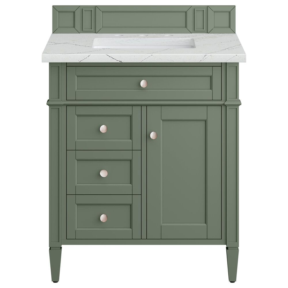 James Martin Vanities Brittany 30" Single Bathroom Vanity in Smokey Celadon with 3 cm Ethereal Noctis Quartz Top and Rectangular Sink, , large