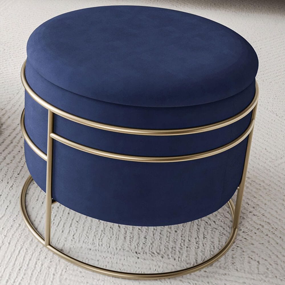 Rta Products Elegant Storage Ottoman with Gold Frame in Blue, , large
