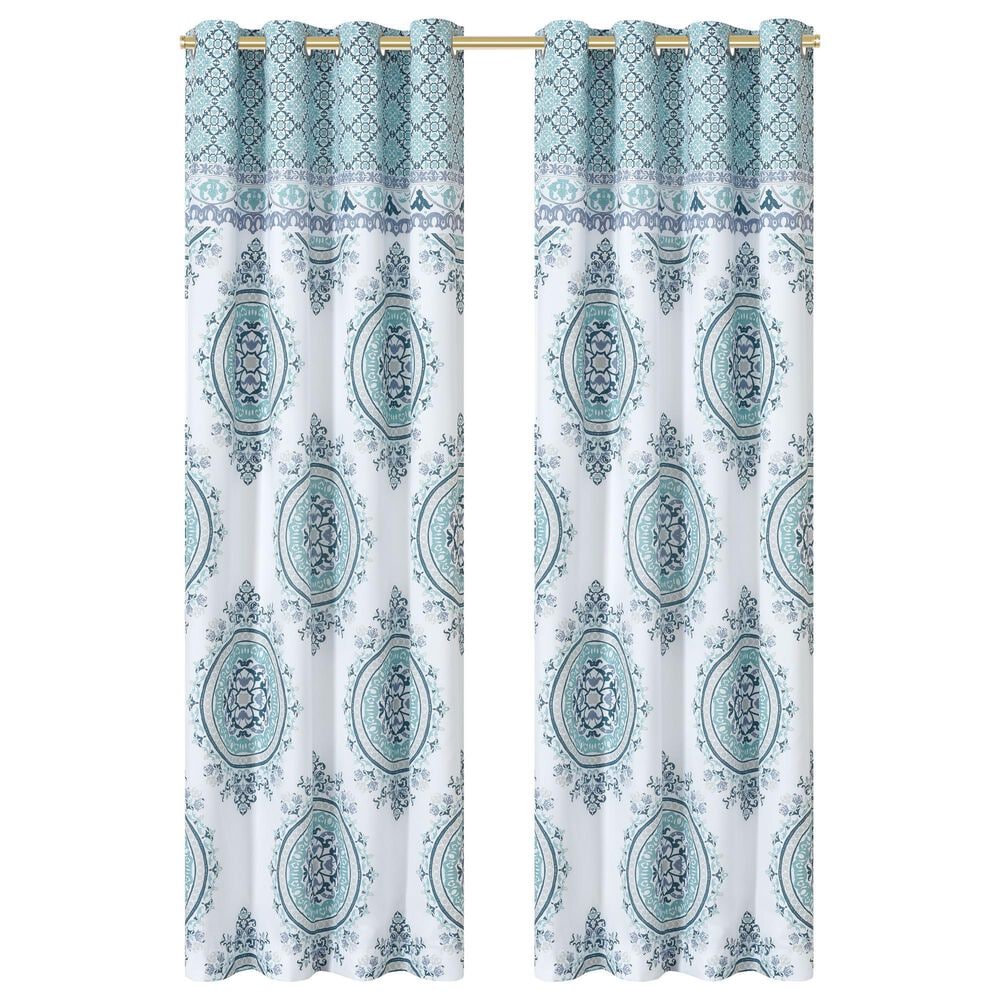 J. Queen New York Afton 84" x 41" Grommet Window Panel Pair in Blue and White, , large