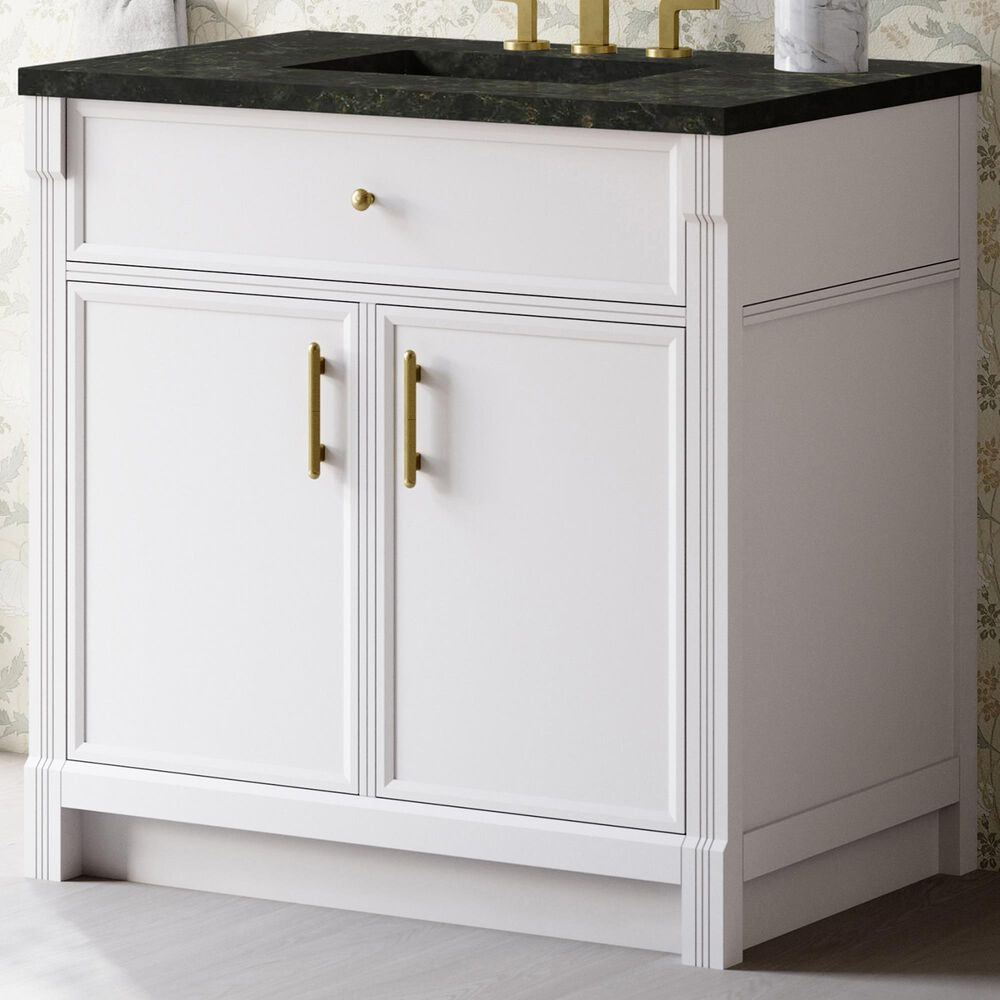 James Martin Bellshire 36" Single Bathroom Vanity in Bright White with 3 cm Phantome Eclos Top and Rectangular Sink, , large