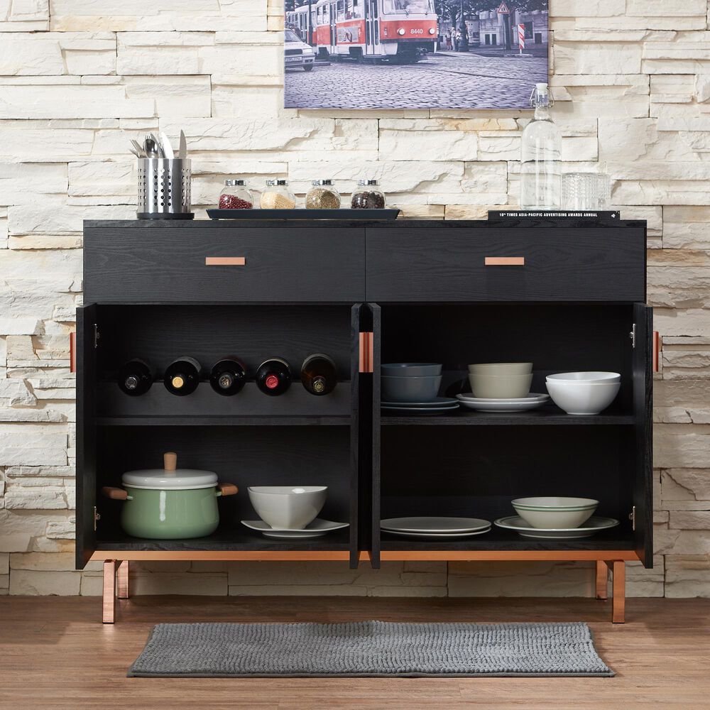 Furniture of America Lester Buffet Table in Black and Rose Gold, , large