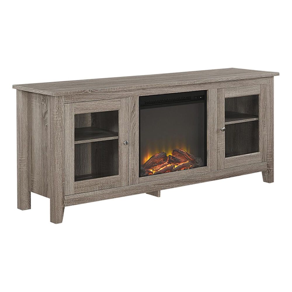 Walker Edison 58" Fireplace Stand with Door in Ash Grey Nebraska