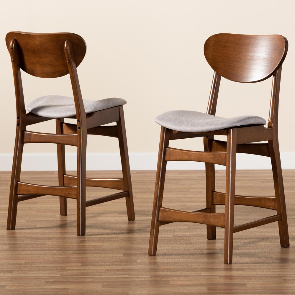Baxton Studio Katya Counter Stool with Grey Cushion in Walnut Brown (Set of 2), , large
