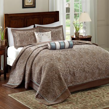 Hampton Park Aubrey 5-Piece Queen Reversible Bed Set in Blue/Brown, , large