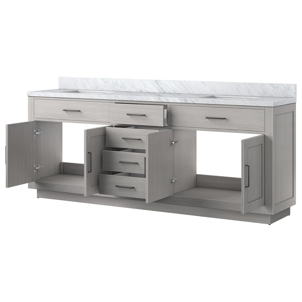 Lexora Home Abbey 84&quot; Double Bathroom Vanity in White Oak with 2 cm White Carrara Marble Top and Rectangular Sinks, , large
