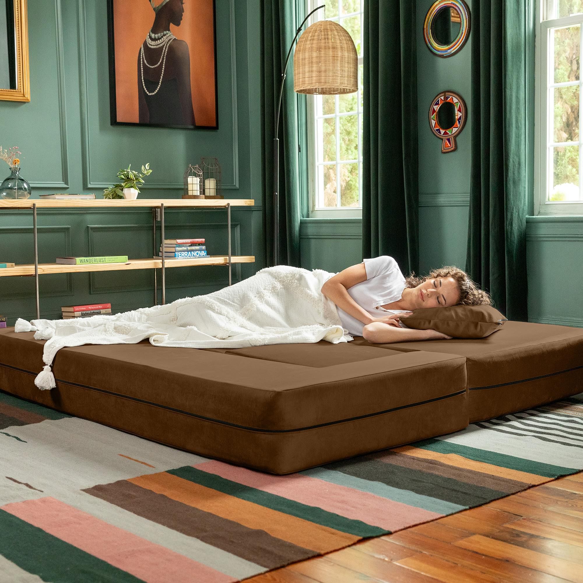 Jaxx Zipline 3-Piece Stationary Convertible Sleeper Sofa in Toffee