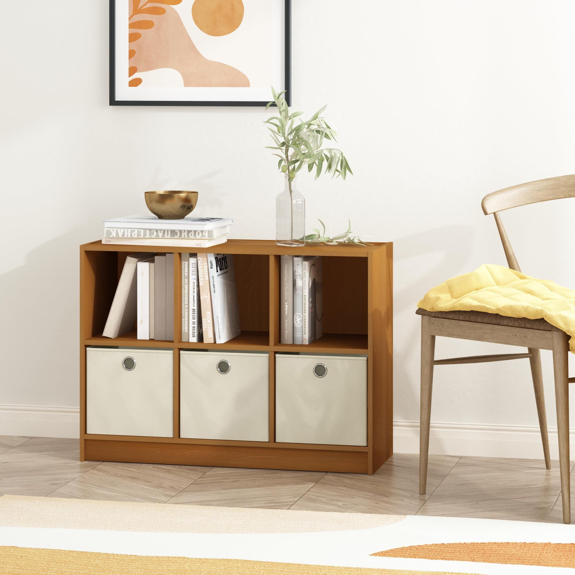 HOMLUX 6-Cube Bookshelf Bookcase with Storage Bins in Light Cherry