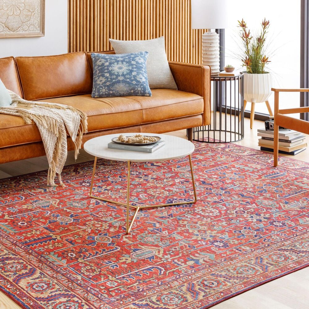 Surya Iris Burnt Orange, Dark Blue, Yellow, Light Pink, Oatmeal and Olive 7&#39;6&quot; x 9&#39;6&quot; Area Rug, , large