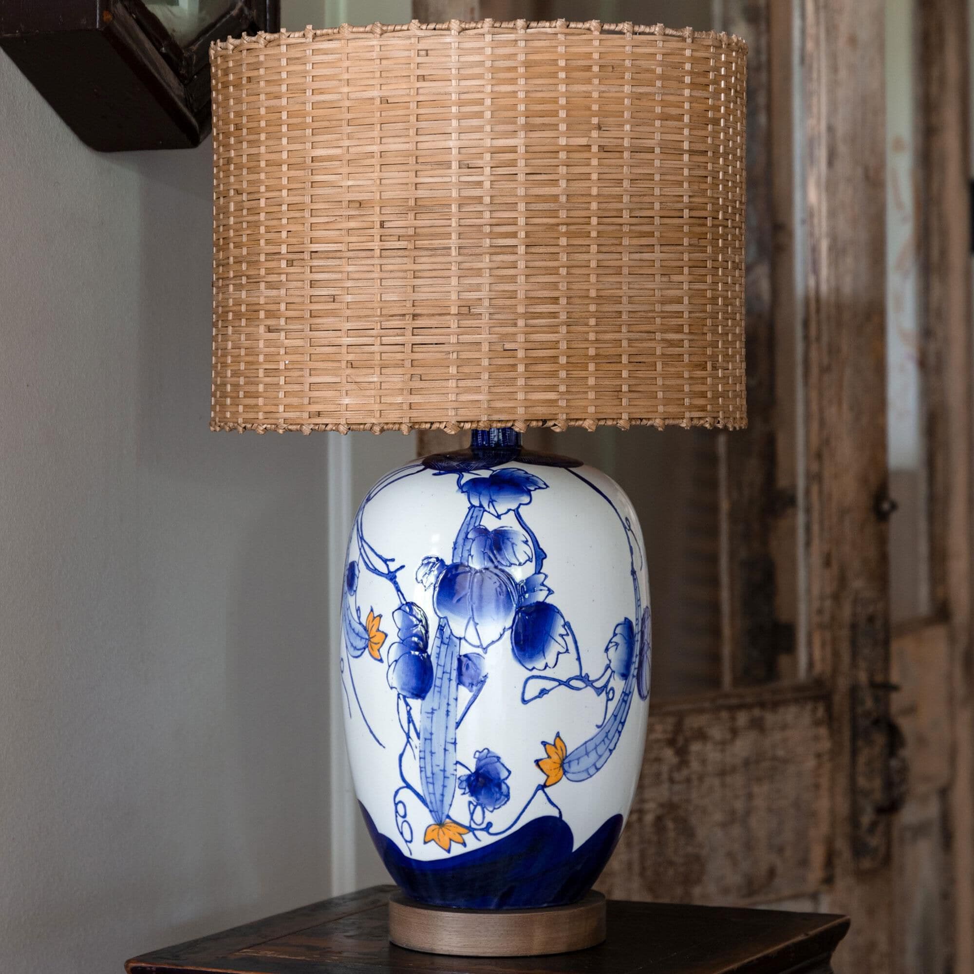 Porch View Bitter Melon Table Lamp in Blue and Yellow