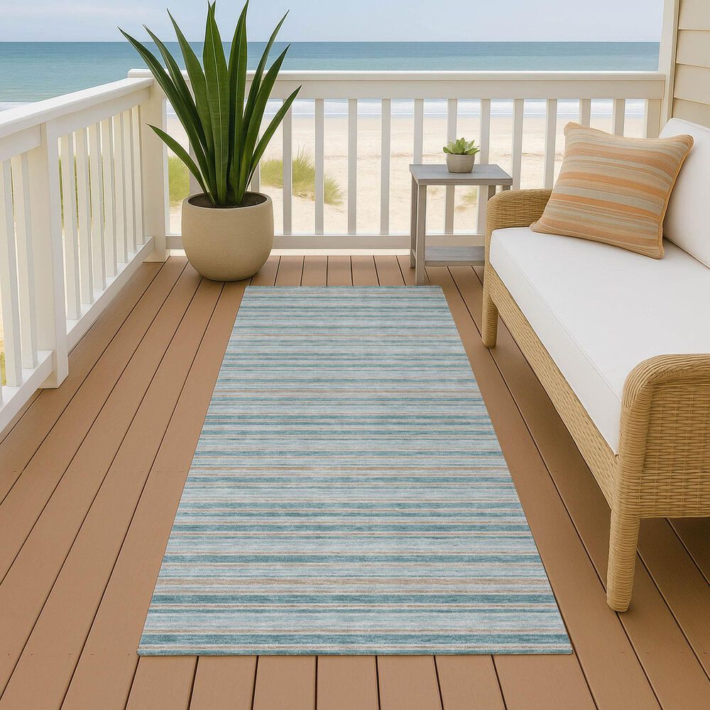 Dalyn Rug Company Soft Essentials Striped Teal 2'3" x 7'6" Indoor/Outdoor Runner, , large