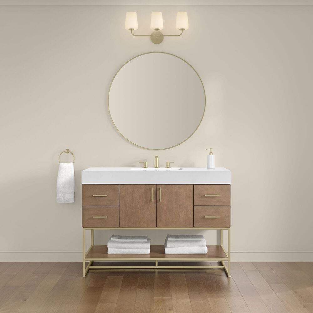 37B Mauri 48" Single Bathroom Vanity with Metal Base in Walnut Drift with High-Profile 4" White Composite Stone Top, , large