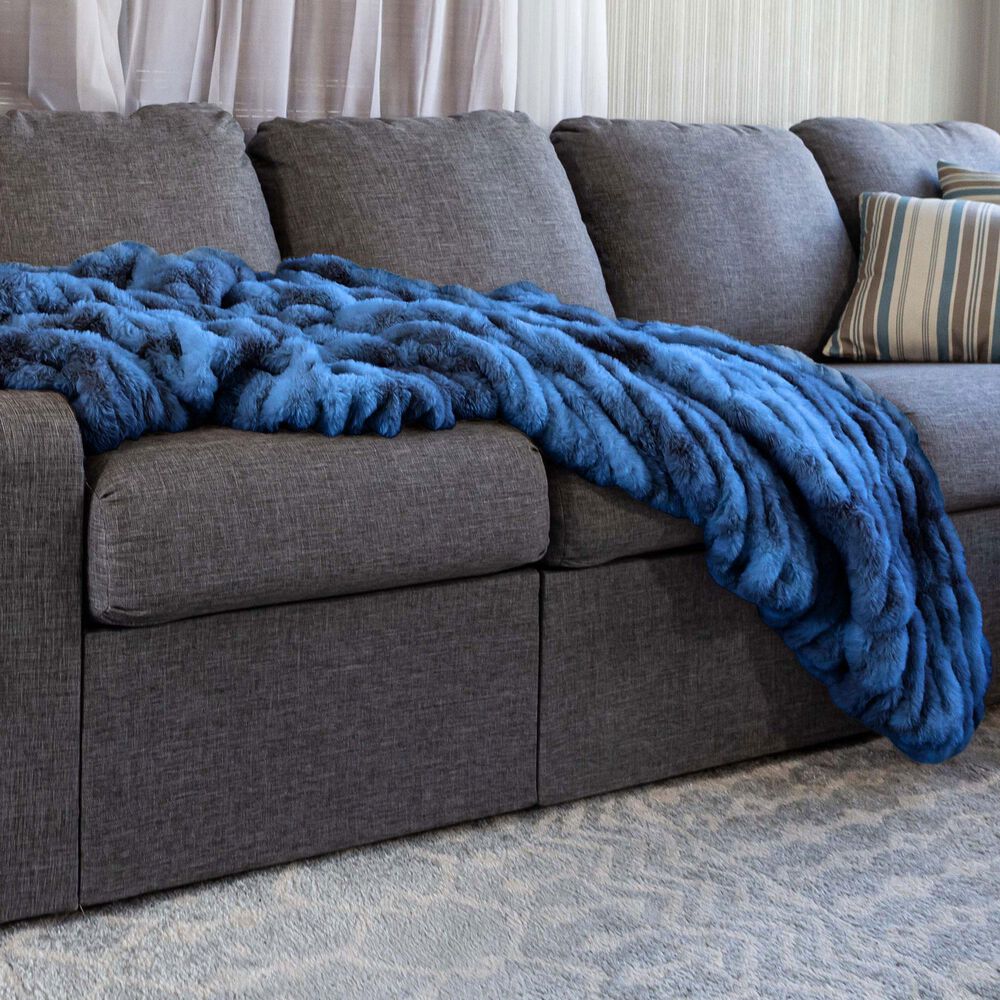 Timberlake 60" x 80" Ruched Faux Fur Throw Blanket in Blue, , large