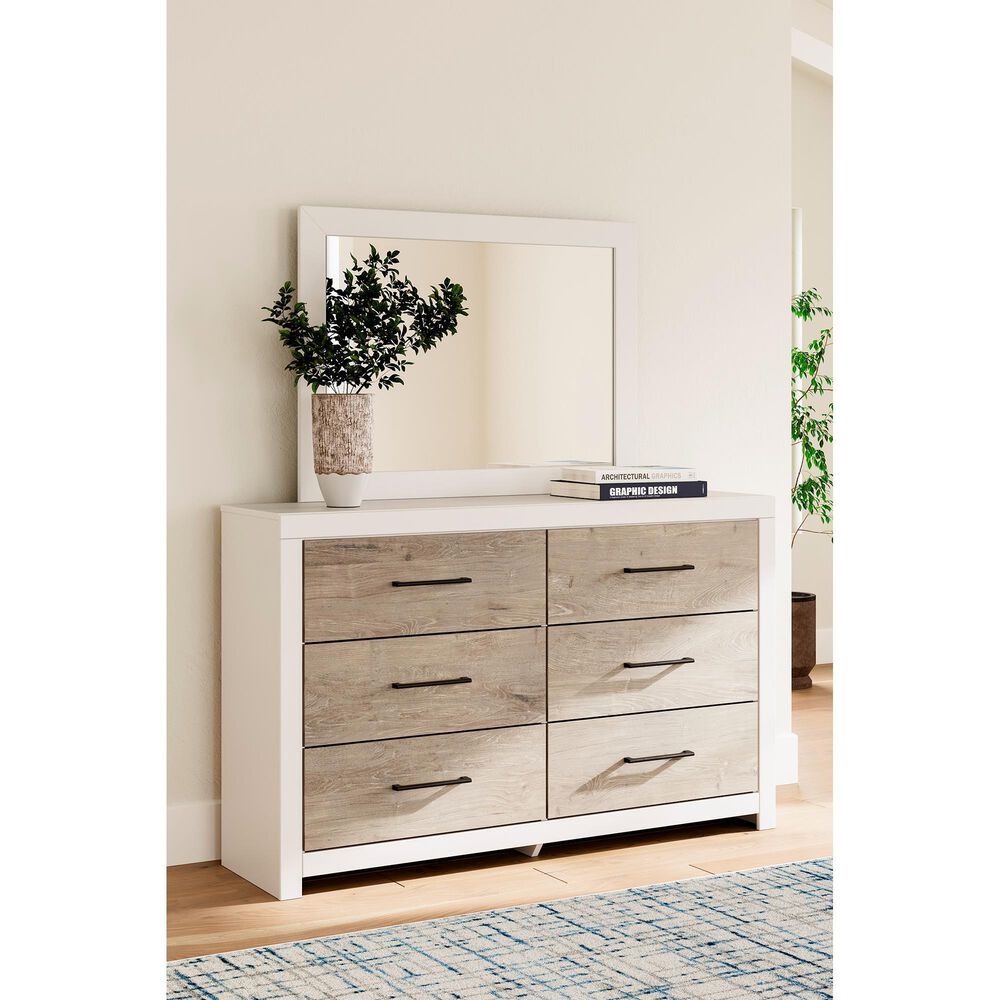 Ashley Charbitt 6-Drawer Dresser in Matte White and Replicated Oak Grain, , large
