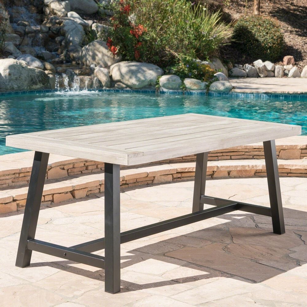 Hearth and Haven Carlie Outdoor Dining Table in Grey and Black - Table Only, , large