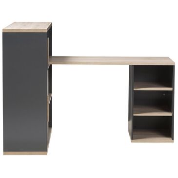Baxton Studio Pandora Study Desk with Shelving Unit in Dark Grey/Lt Brown, , large