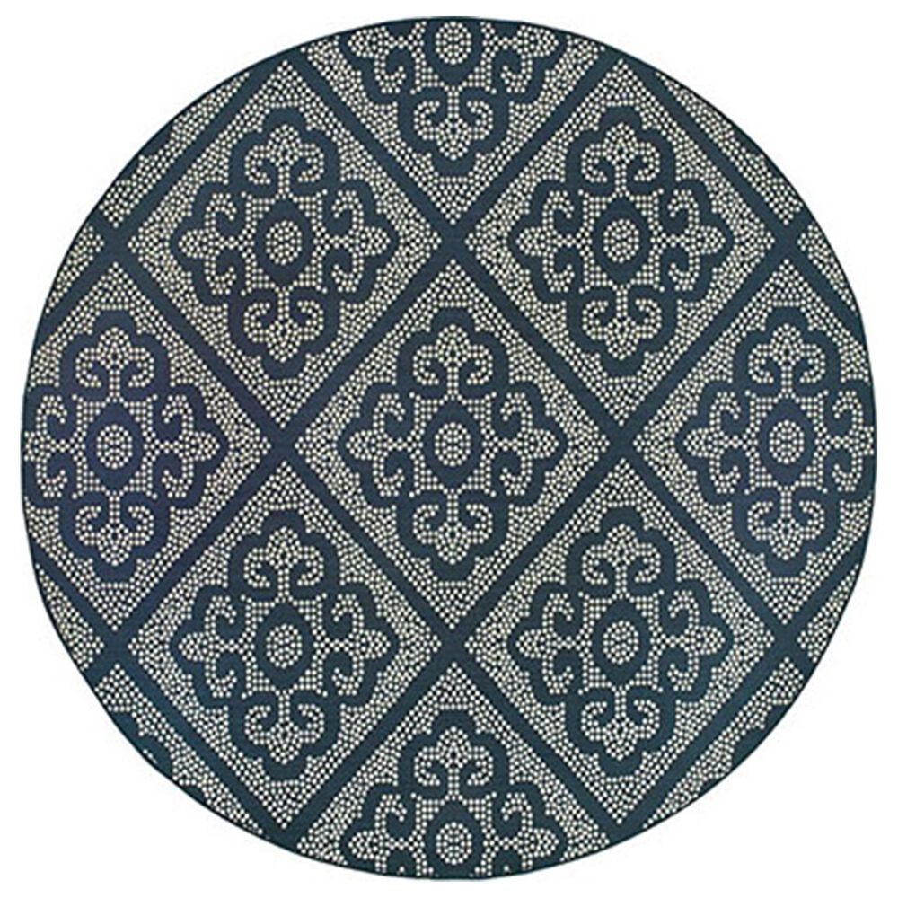 Oriental Weavers Marina 7"10" Round Navy and Ivory Area Rug, , large