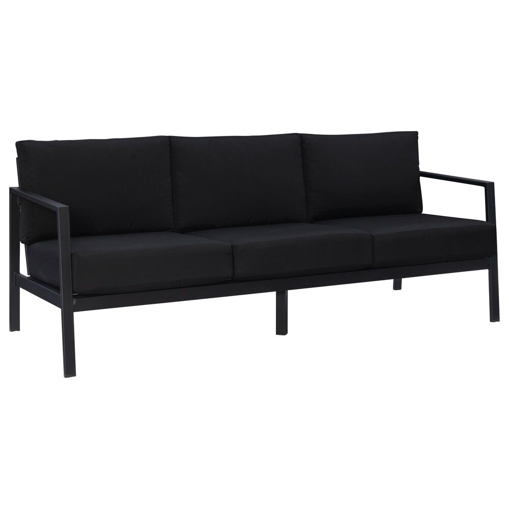 Linon Home Decor Holland Outdoor Sofa with Black Cushions in Black, , large