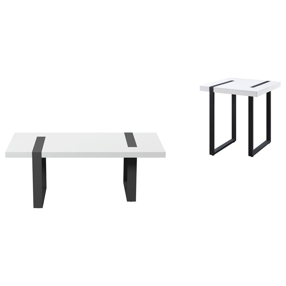 Furniture of America Miranda 2-Piece Coffee Table Set in White Faux Marble and Black, , large